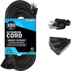 Weatherproof Black Extension Cord 100 Ft 3 Outlets, Extension Cord Outdoor